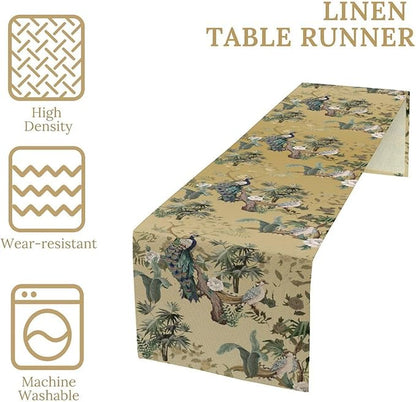 Asian Table Runner,Ruatic Traditionla Chinese Style Penoy Floral Branch Table Center Decor for Home Kitchen Dining Patio Party Indoor Table Decorations, 13"x72"