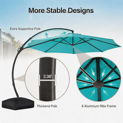 Outdoor Patio Umbrella with Base, 11 FT Deluxe Curvy Cantilever Umbrella Heavy - Image 8