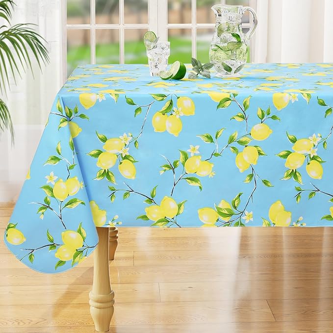 misaya Square Waterproof Vinyl Table Cloth, Wipeable Tablecloth with Flannel Backing, Plastic Table Cover for Dinner, Picnic, Indoor and Outdoor (Lemon, 54" x 54")