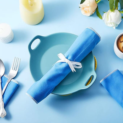 4 Pieces Anti Tarnish Silver Storage Bags silverware Blue Holder for Flatware Storage Organizer Place Setting Roll with White Ribbon for Kitchen Utensils