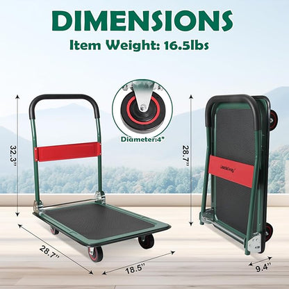 LEADALLWAY Foldable Push Cart Platform Cart (Green 330lbs, 28.7x18.5x32.3inches)
