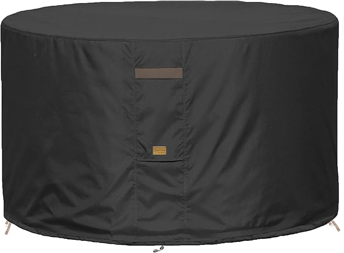 Fire Pit Cover 600D Heavy Duty Waterproof Fabric With PVC Coating Round 44" Dia x 24" H Black Fits 40-42 inch Fire Pit Table Fade Resistant Outdoor Firepit Cover