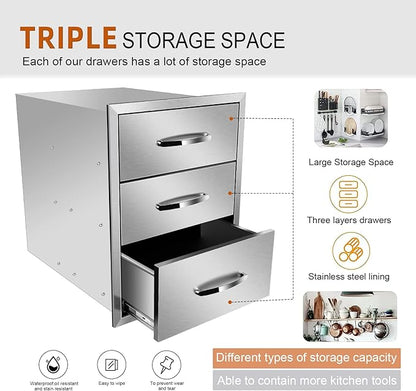 Flush Mount Stainless Steel Double Drawers with Recessed Handles for Outdoor Kitchens Or BBQ Island,-18W X 24H X 23D Inch