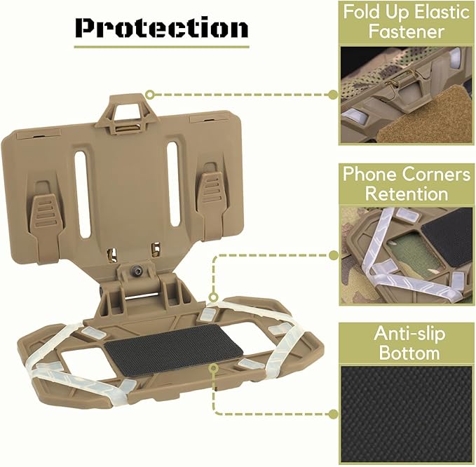 Let Me Be Tactical Plate Carrier Molle Phone Carrier Vest Attachments, Outdoor Universal Foldable Phone Chest Holder, Chest Rig Mount Navigation Board for 4.7"-6.7" Screen (FoldPanel-Olive Drab)