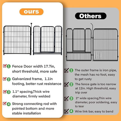 Garden Fence with Gate 48 in(H)×27 in(L) 4 Panels, Heavy Duty Iron Animal Barrier Fence, Rabbit Fence for Garden, Suitable for Indoor Pet Or Outdoor Dog Fencing, Total 8.9 Ft(L), Black
