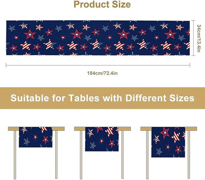 4th of July Patriotic Table Runner, Memorial Day Independence Day Freedom Stars Table Runner for Indoor Kitchen Dining Outdoor Holiday Party 13x36in