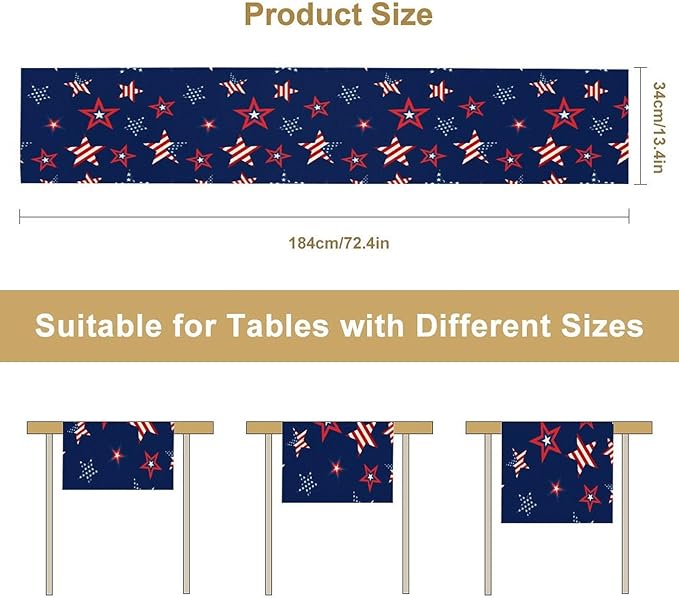 4th of July Patriotic Table Runner, Memorial Day Independence Day Freedom Stars Table Runner for Indoor Kitchen Dining Outdoor Holiday Party 13x90in
