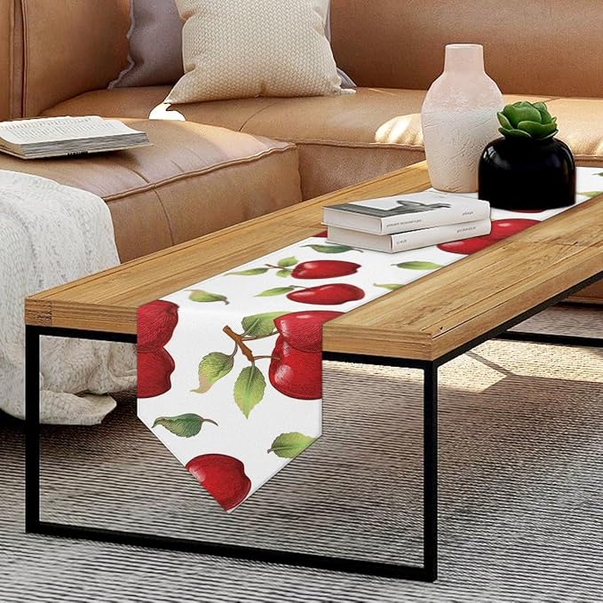 Apples Leaves Table Runners 108 Inches Long Table Runner Washable Kitchen Dining Tabletop Decor for Indoor Outdoor Party Wedding Dining Room Coffee Table Decoration 13x108 Inch