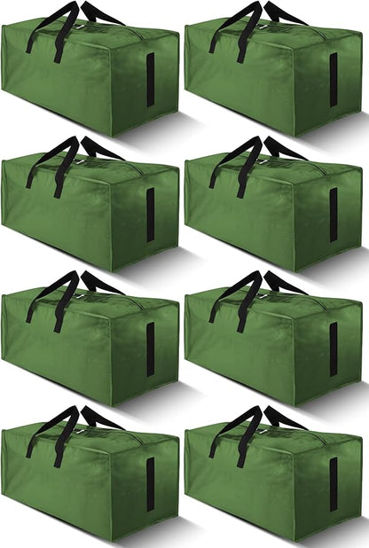 8 Pack Large Strong Moving Bags with Zippers & Carrying Handles - Water-Resistant - Heavy Duty Storage Tote for Space Saving, Fold Flat, Alternative to Moving Box (Olive Green)