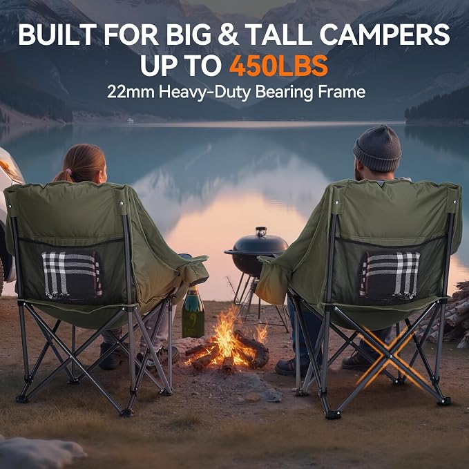 Oversized 2 Pack Camping Chairs, Padded Camping Chair Support 450LBS - Image 5