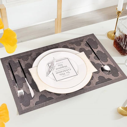 Elegant Placemats Vinyl Woven Heat-Resistant Placemats Set of 8 Washable Easy to Clean Table Mats for Dining Room and Decorate (Brown)