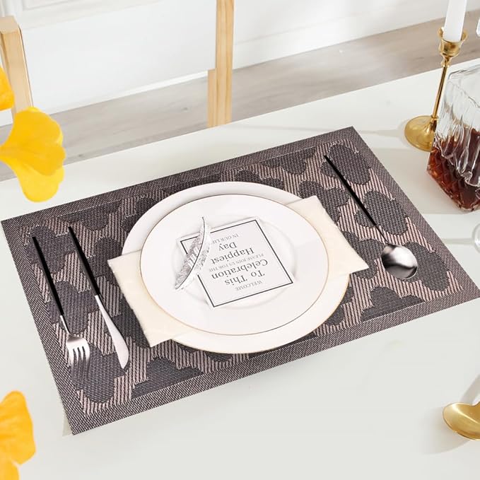Vinyl Placemats Set of 4, Easy to Clean Plastic Washable Table Mats Heat-Resistant Placemats for Dinner Table (Brown)