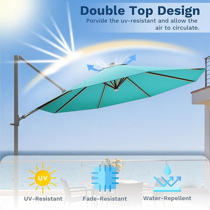 Devoko 10ft Solar LED Patio Umbrella, Round Cantilever Outdoor Umbrella - Image 8