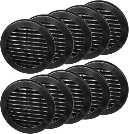 4 Inch [Opening] Black Air Vent Cover – Pack of 10 – Plastic Round Air Vent Grill Cover for Wall or Ceiling, Built-in Mesh Screen/HVAC Return Air Register – Modern Louvered Design