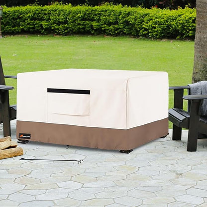 Fire Pit Cover Rectangular, Outdoor Heavy Duty 600D Tear-Resistant 100% Waterproof 52 Inch Fire Table Cover Rectangle, Patio Weatherproof Rectangular Fire Table Protector, Beige 52" L x 34" W x 24" H