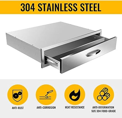 BBQ Outdoor Kitchen Drawers Stainless Steel 3-Drawer BBQ Drawer Enclosed Built-in Drawer Flush Mount for Outdoor Kitchens & BBQ Islands,30Wx23Dx6.5H
