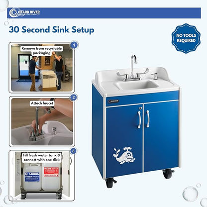 Ozark River Portable Sinks Lil Splasher, Child Height Self Contained Portable sink with Hot Water for Kids, Handwashing Station for Daycares & Classrooms, No Plumbing Child Size Portable Sink