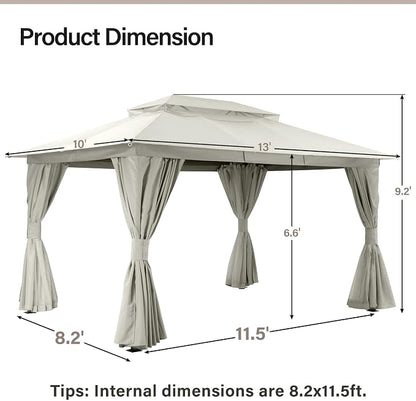 10'x13' Outdoor Gazebo with 50FT String Lights, Metal Heavy Duty Patio Canopy - Image 2
