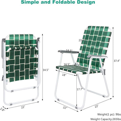 VINGLI Patio Lawn Webbed Folding Chairs Set of 4, Outdoor Beach Chair Portable - Image 4