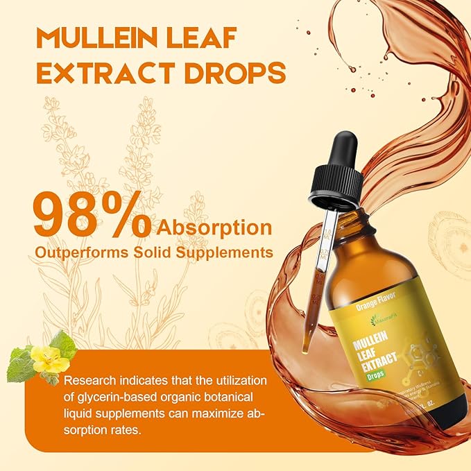 Mullein Drops for Lungs Liquid - Support Respiratory Herbal Supplement,Mullein Leaf Extract for Lungs Cleanse with Cordyceps, Marshmallow Root & Licorice Root Extract 2 fl oz
