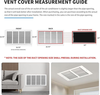 24x14 Return Air Grille(Duct Opening Size),Air Return Vent Cover,Flat Vent Cover,Rejillas De Aire Acondicionado para Casa,Return Air Grilles,Outer Dimensions:25.75"Wx15.75"H(24"Wx14"H, Duct Opening)