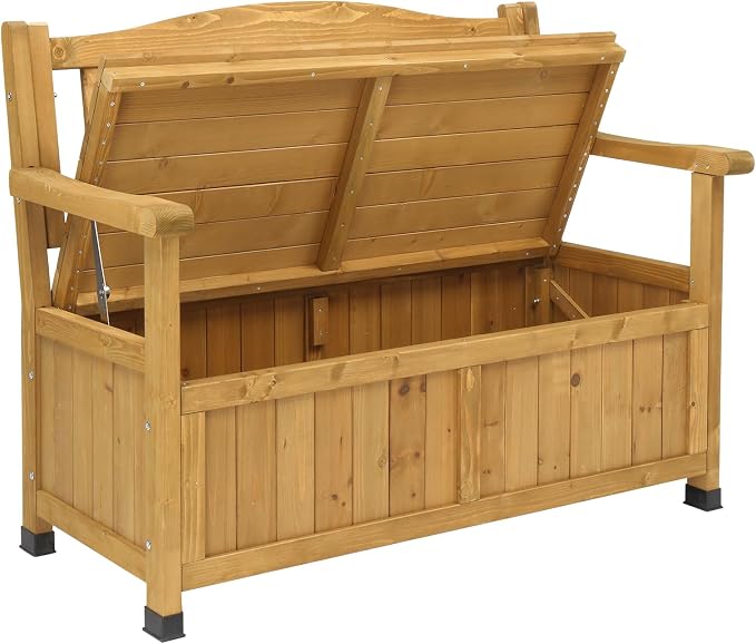 Outdoor Wood Storage Bench, Wooden Large Deck Box - Image 6