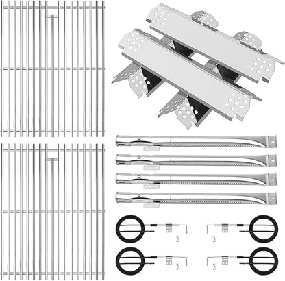 Stainless Cooking Grate,Heat Shield and Burner Kit for Nexgrill Replacement Parts 4-Burner 720-0830H 720-0830H,720-0888N,720-0888,720-0864,720-0896B,for Uniflame,Kenmore,Nexgrill 4&5-Burner Gas Grills