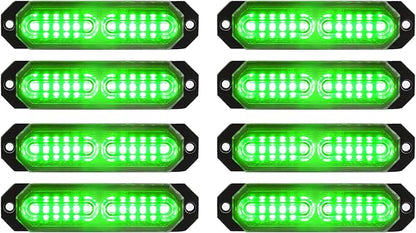 ASPL 8pcs Sync Feature Ultra Slim 12-LED Surface Mount Flashing Strobe Lights for Truck Car Vehicle LED Mini Grille Light Head Emergency Beacon Hazard Warning Lights (Green)