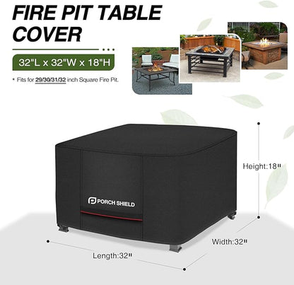 Porch Shield Square Patio Fire Pit Cover Fade Resistant Waterproof Outdoor Firepit Cover 32 x 32 inch for Gas Propane Fire Table