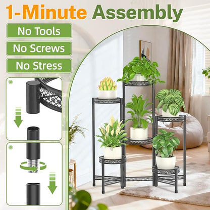 iDavosic.ly Plant Stand Indoor Outdoor, 6 Tier Iron Corner Shelf, Folding Multi - Image 3