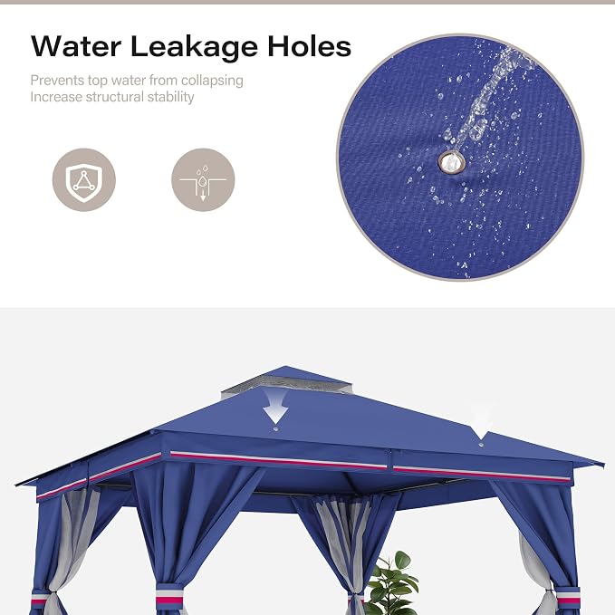 10'x13' Outdoor Gazebo, Metal Frame Heavy Duty Patio Canopy Tent Shelter - Image 9