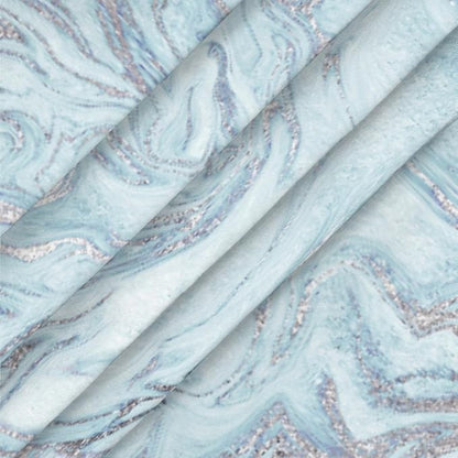 Blue Silver Marble Pattern Round Table Cloth Cover, Elastic Edge Waterproof Wipeable Tablecloths 45"-56" Polyester Tablecloth for Party Restaurant Banquet Holiday Camping Outdoor Picnic