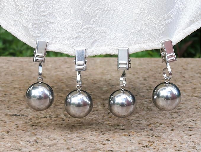8 Pack Heavy Duty Tablecloth Weights, Rust Proof Stainless Steel Balls with Clips, Weights for Curtain, Outdoor Picnic Table, Flags