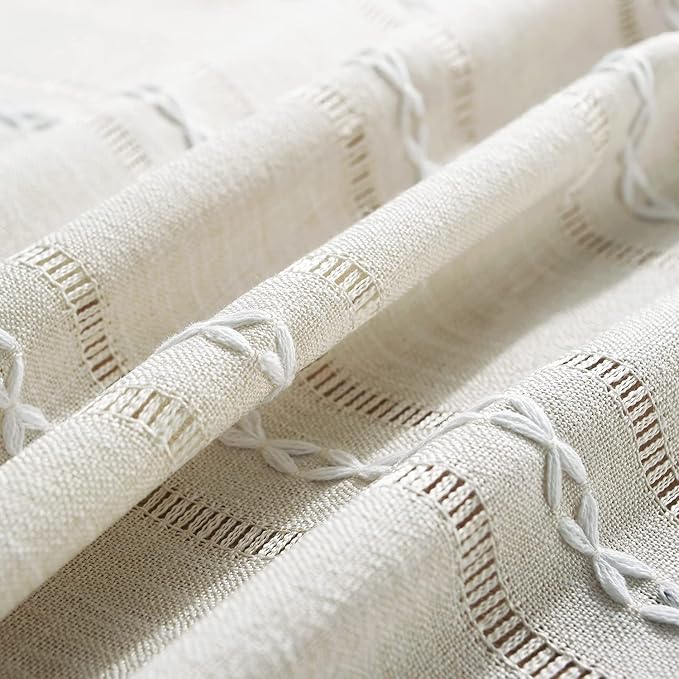 Chassic 60 x 84 inches Farmhouse Style Linen tablecloths, Wrinkle Resistant Washable Dining Room Table Cloths for Rectangle Tables - Hemstitch Beige