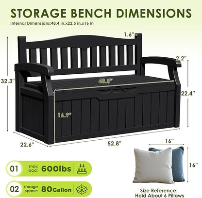 Greesum 80 Gallon Outdoor Storage Bench, Deck Box, Dark Black | - Image 3