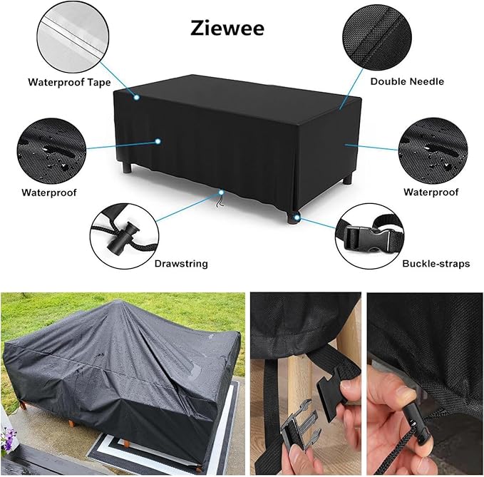 Patio Furniture Covers Outdoor Table Cover Waterproof Rectangular Patio Dining Table Cover Wind Dust Proof Anti-UV Garden Sectional Couch-Cover Table and Chair Set Covers 80"L x 40"W x 29"H Black
