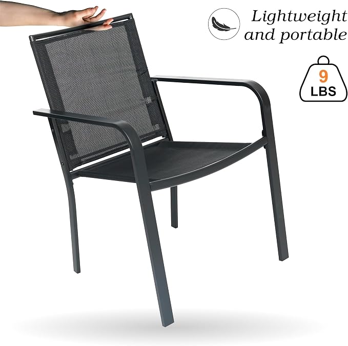Anmutig Stackable Outdoor Dining Chairs Set of 4, Textilene Fabric, Breathable - Image 4