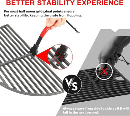 KAMaster Cast Iron Grill Grate Lifter,Grid Lifter Gripper Work for Big Green Egg Accessories Kamado Grill Joe Primo Vision Louisiana Grills,Grate Lifters with Red Protective Cover for Moving Hot Grate