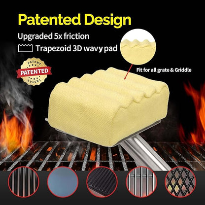 Upgraded Grill Brush Bristle Free,Water-Activated steam Effectively Cleans The Grill.Unique Wavy pad for Cast Iron/Stainless-Steel Grates, (Only Replaceable Cleaning Head No Grill Brush)