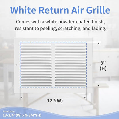 12"W x 8"H [Duct Opening Size] Steel Return Air Grille, Air Return Vent Cover for Ceiling and Sidewall - HVAC Air Vent Covers - [Outer Dimensions: 13.75"W x 9.75"H]