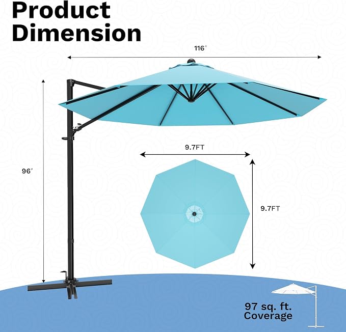 Devoko 10ft Cantilever Patio Umbrella, Round Large Outdoor Umbrella - Image 3
