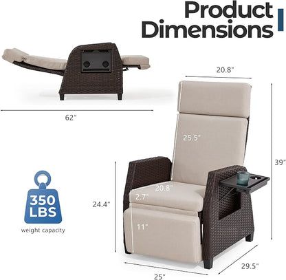 Outdoor Recliner for Patio, 180° Simultaneous Recline, Adjustable Back & - Image 2