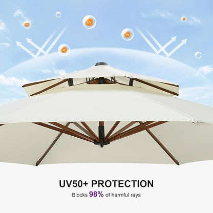 PURPLE LEAF Patio Cantilever Umbrella 10ft Wood-Grain Finish, Cream | Foot - Image 7