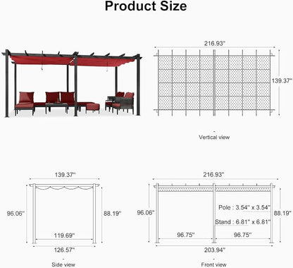 PURPLE LEAF Outdoor Pergola 12' X 18' Retractable Canopy Aluminum, Terra | - Image 7