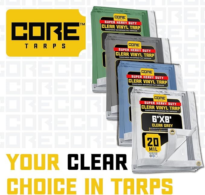 Core Tarps 20 Mil Extreme Heavy Duty Clear Tarp with Gromments - 12x16ft Super Clear Tarps Heavy Duty Waterproof Vinyl Tarpaulin, Transparent Tarp for Outdoor, Camping & Construction, Clear