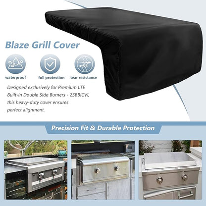 Cover for Blaze Premium LTE Built-in Double Side Burners - 2SBBICV,Heavy Duty 600D Waterproof Outdoor Grill Burner Cover with Plush Lining,Suitable 24''L x 13''W x 11''H,Black