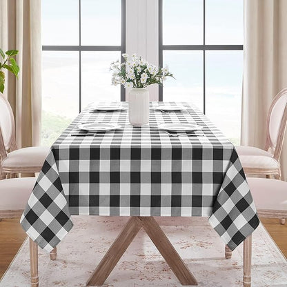 Softalker Gingham Checkered Tablecloth Rectangle - Outdoor Waterproof Buffalo Plaid Table Cloth, Stain Resistant Washable Table Cover for Picnic, Camping - Black and White, 2 Pack - 60 x 84 Inch