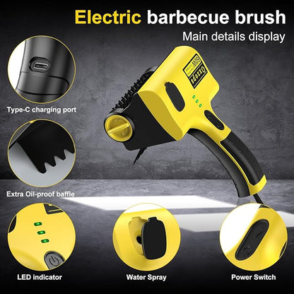 Oxzeps Outdoor Electric BBQ Brush, 2600mAh Battery Capacity 7.4V 2-Speed Power Control Rechargeable Grill Brush with 2 Brush Heads, 360° Rotating Cleaning Brush.