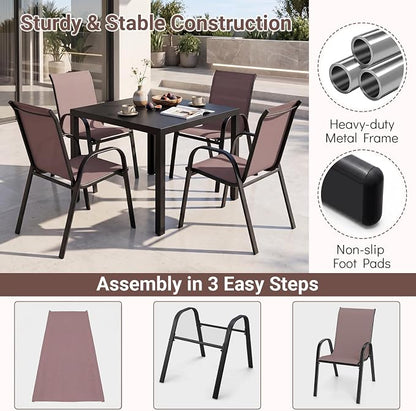 Tangkula Stackable Patio Dining Chairs Set of 4, Outdoor Armchairs - Image 8