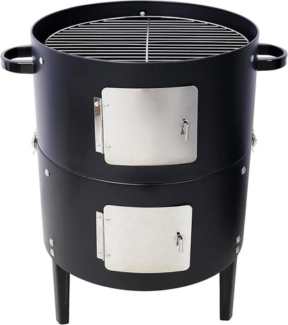 17 Inch Charcoal Smoker Grill, Heavy Duty Vertical BBQ Smoker with Thermometer, Dual Access Doors, Adjustable Air Vent, Outdoor Steel Grill for Smoking & Grilling